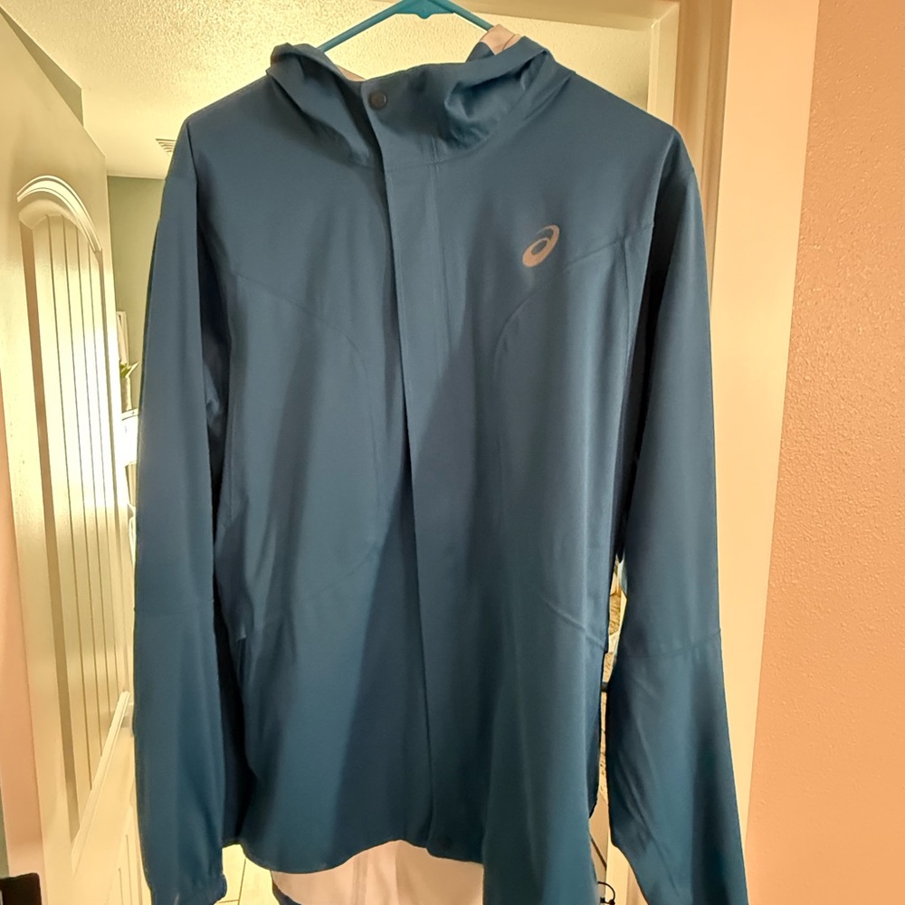 ASICS Accelerate Waterproof Lightweight Blue Hooded Running Jacket
